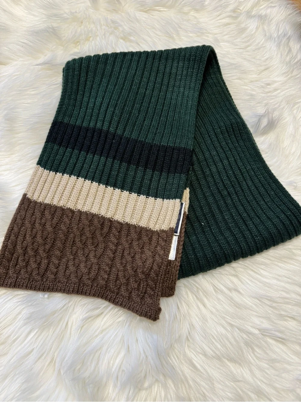 Club Room Men's Cable-Knit Scarf Green Brown Cream NWOT